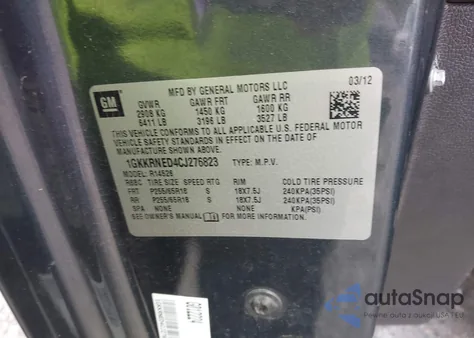 2012 GMC Acadia Sl из США, поврежденный, VIN 1GKKRNED4CJ276823